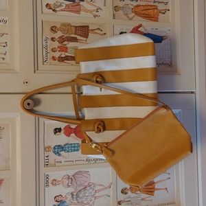 Stefano Bravo cream and mustard canvas and leather bag